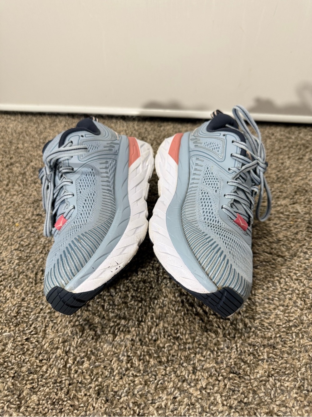 Hoka One One bondi 7 Women's Light Blue and Peach Athletic Running Shoes - Picture 3 of 6